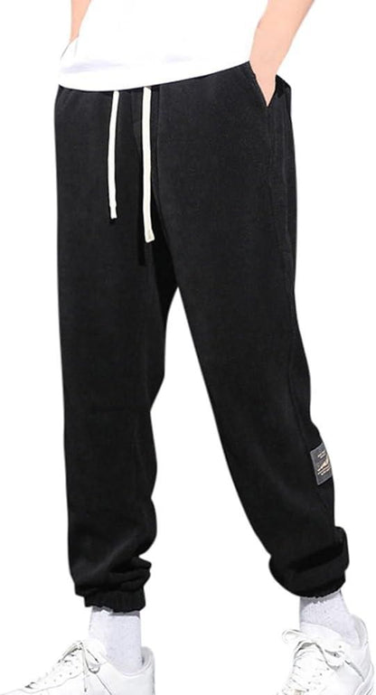 Men's Grey Solid Drawstring Track Pants