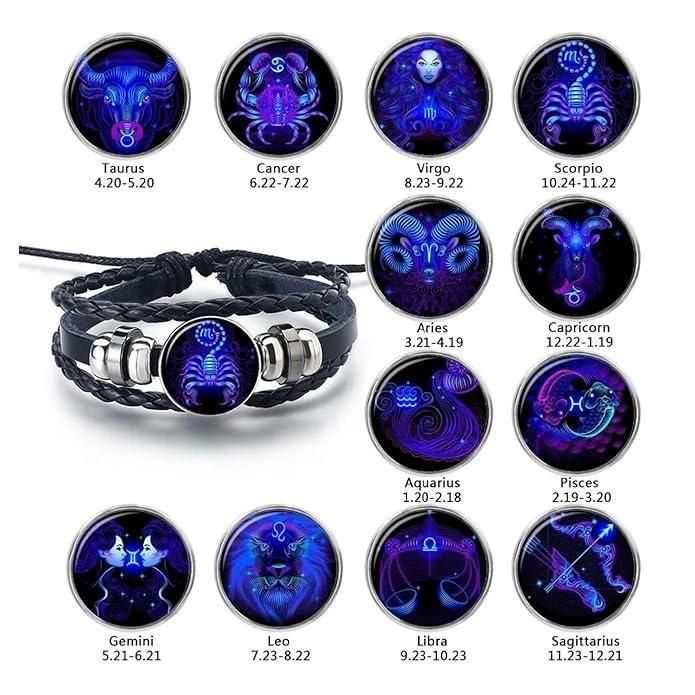 Zodiac Guardian Adjustable Black Leather Bracelet