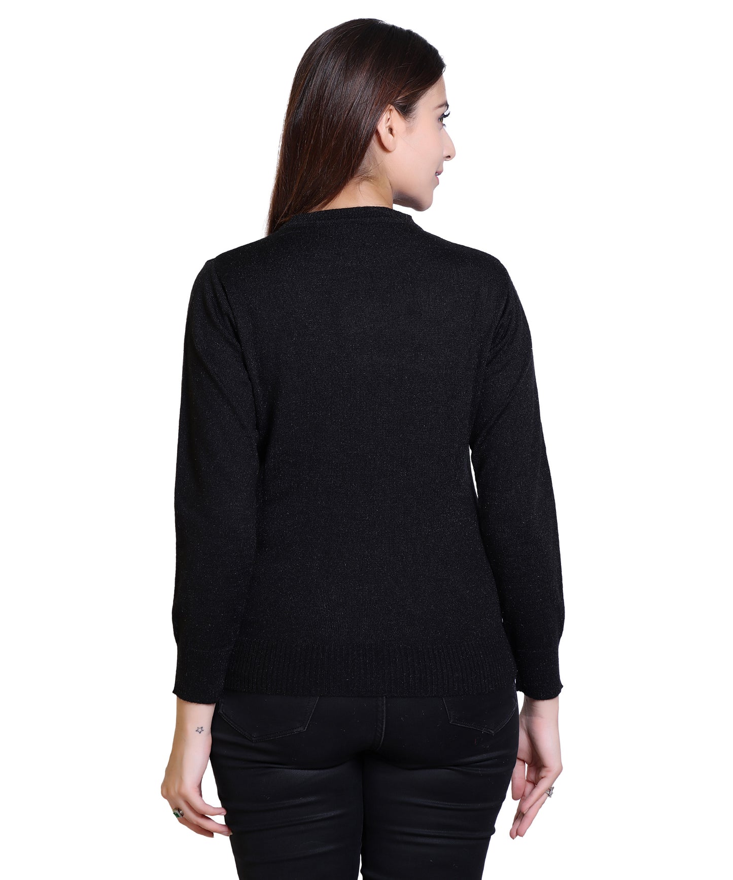 Women’s Classic Black Woolen Sweater with Full Sleeves