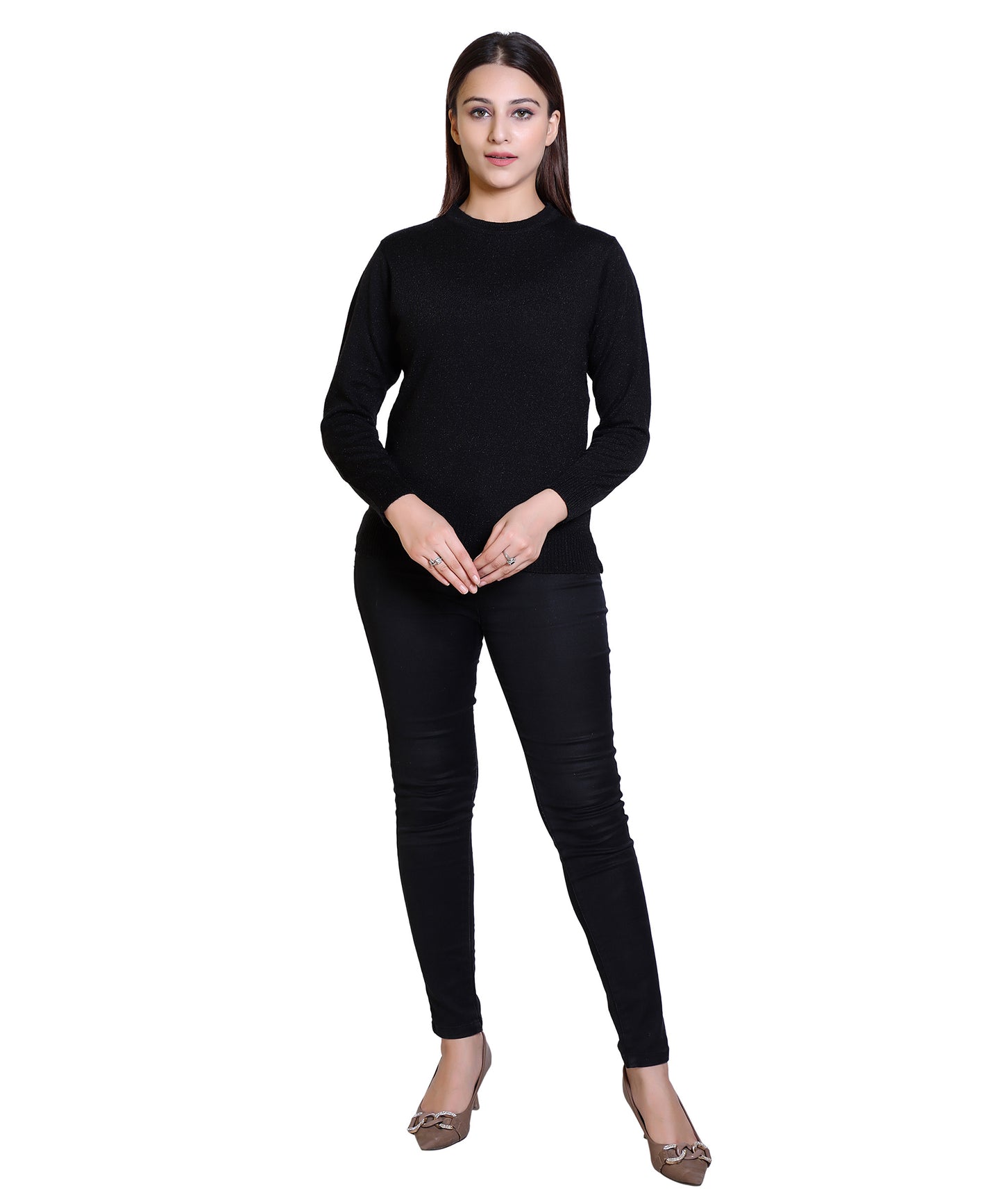 Women’s Classic Black Woolen Sweater with Full Sleeves