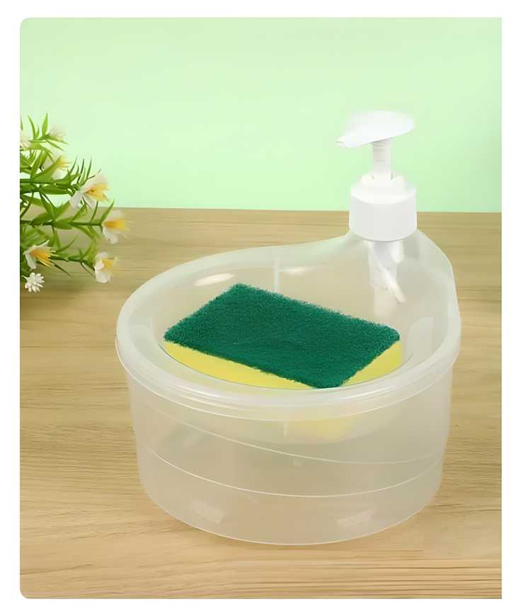 Dual-Sided 2-in-1 Liquid Soap Dispenser with Sponge and Pump