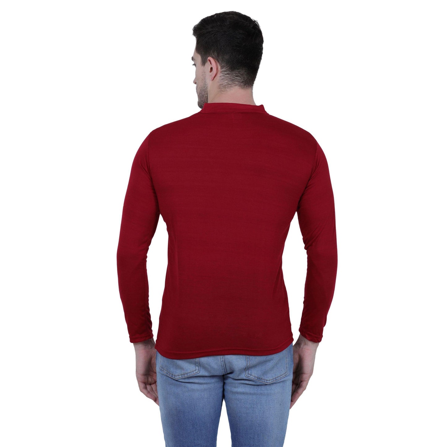 Maroon Cotton Blend Full Sleeve T-Shirt for Men