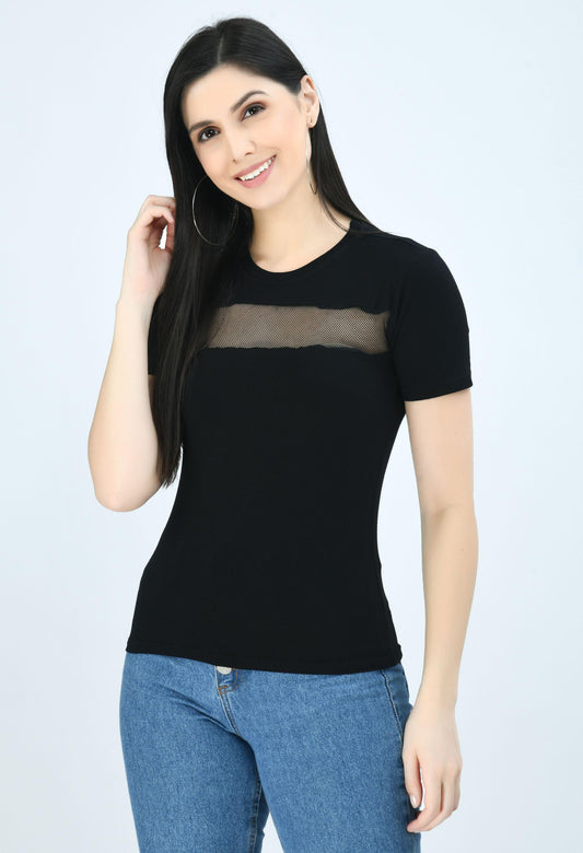 Airbiter Collection Women's Casual Half Sleeve Black Cotton Blend Top