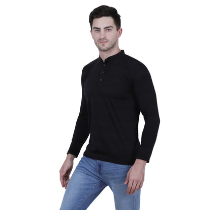 Men's Black Polo Neck Full Sleeve Cotton T-Shirt