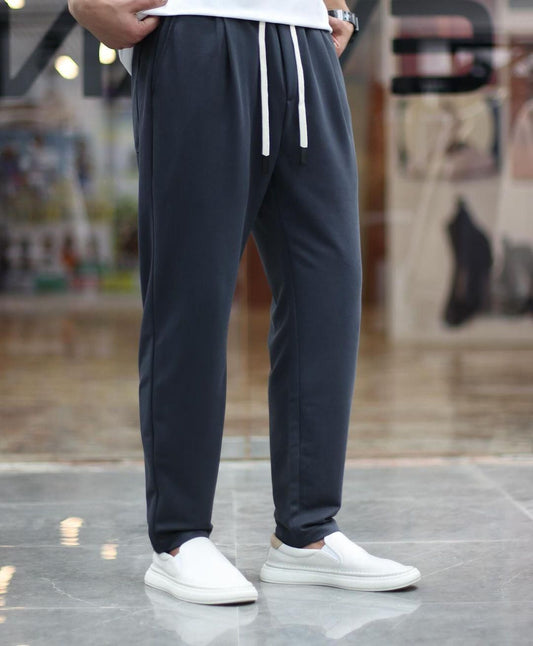 Men's Navy Blue Solid Drawstring Track Pants