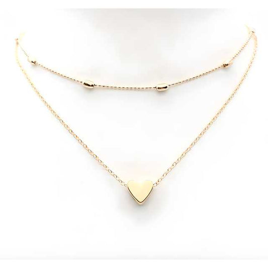 Elegant Gold Plated Double Layer Heart Pendant Necklace for Women and Girls