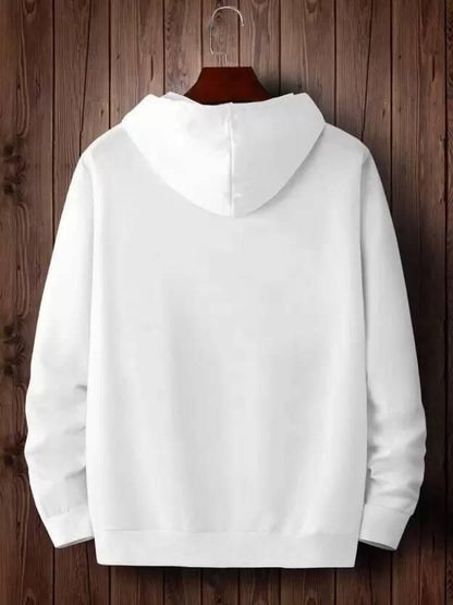 Men's White Fleece Hoodie with Typography Print