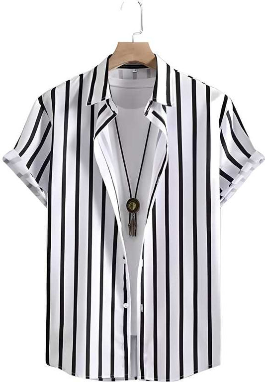 Men's Casual Half Sleeve Striped Shirt in Lycra Blend