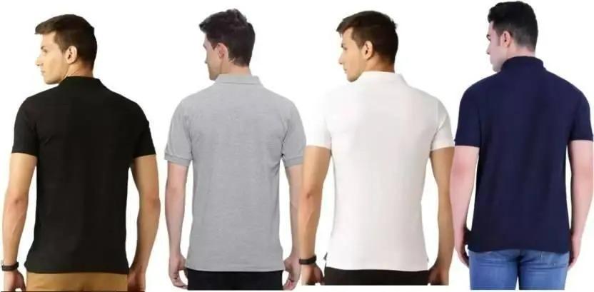 Men's Multicolor Solid Half Sleeve Polo T-Shirt Set of 4