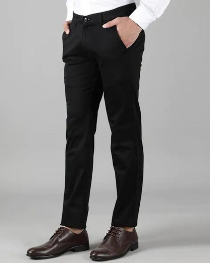 Men's Slim Fit Formal Trousers in Black Polyester Blend