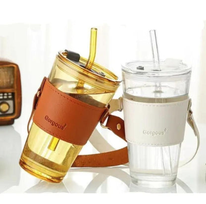 Eco-Friendly Glass Cup with Straw and Lid