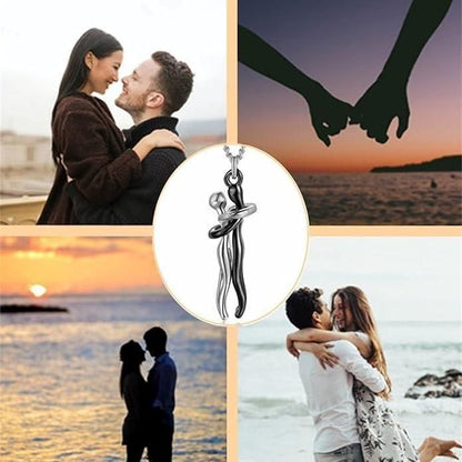 Eternal Embrace Silver and Black Couple Chain Pendant