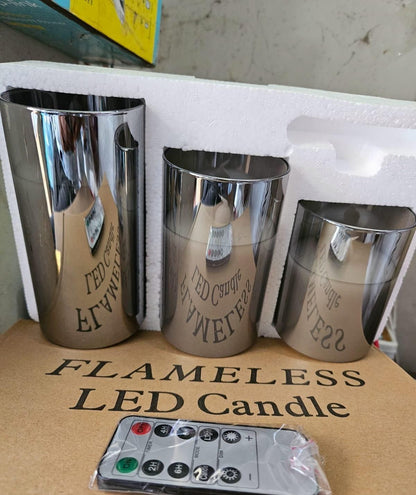 Enchanting Grey Glass Battery-Operated Flameless Candles with Timer