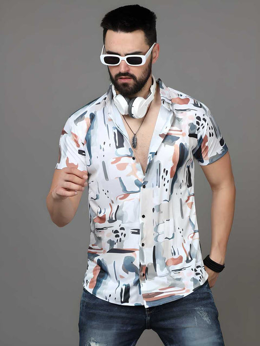 Men's Multicolor Printed Rayon Casual Half Sleeve Shirt