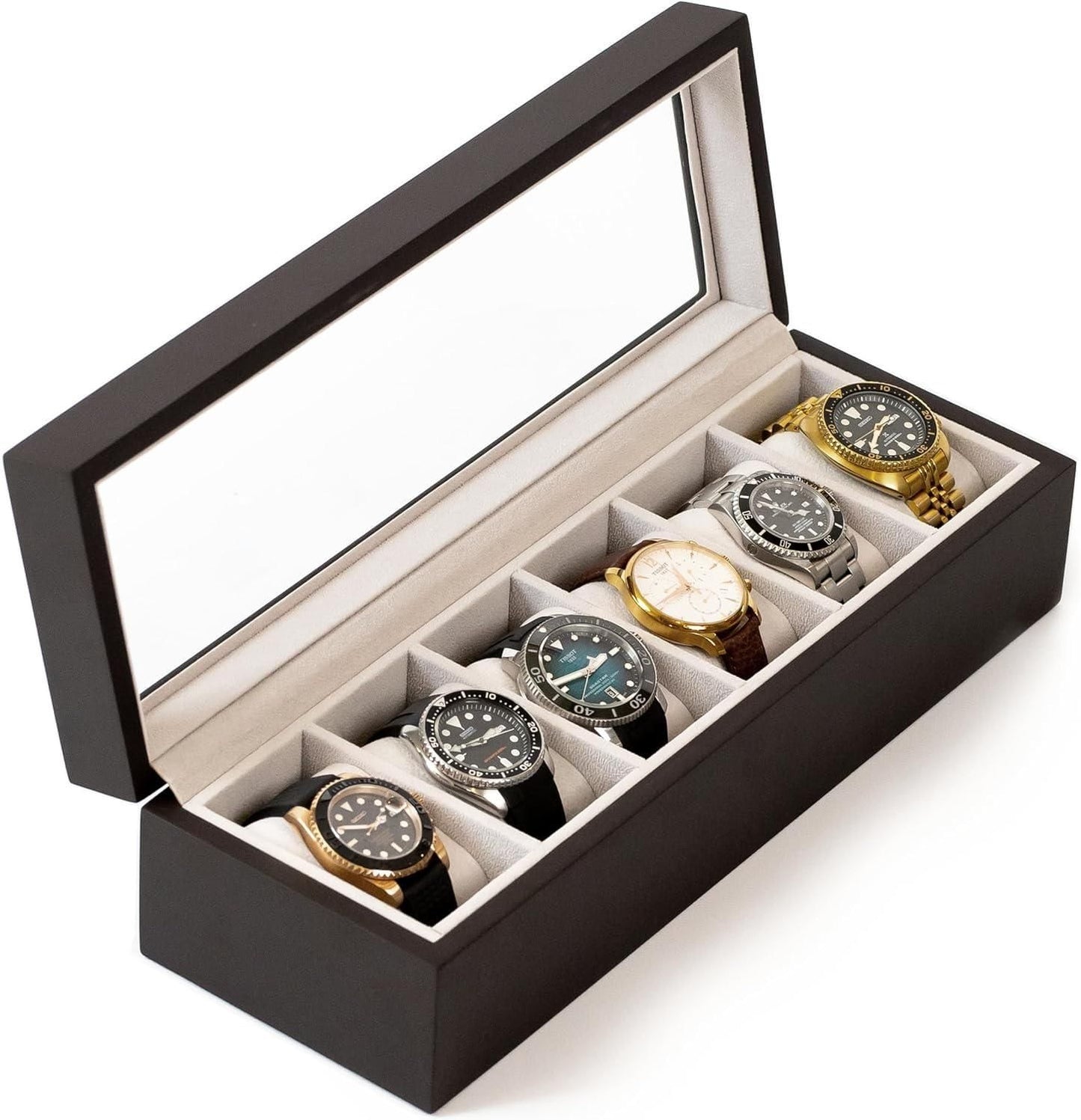 Elegant Wooden Watch Display Case with Glass Top