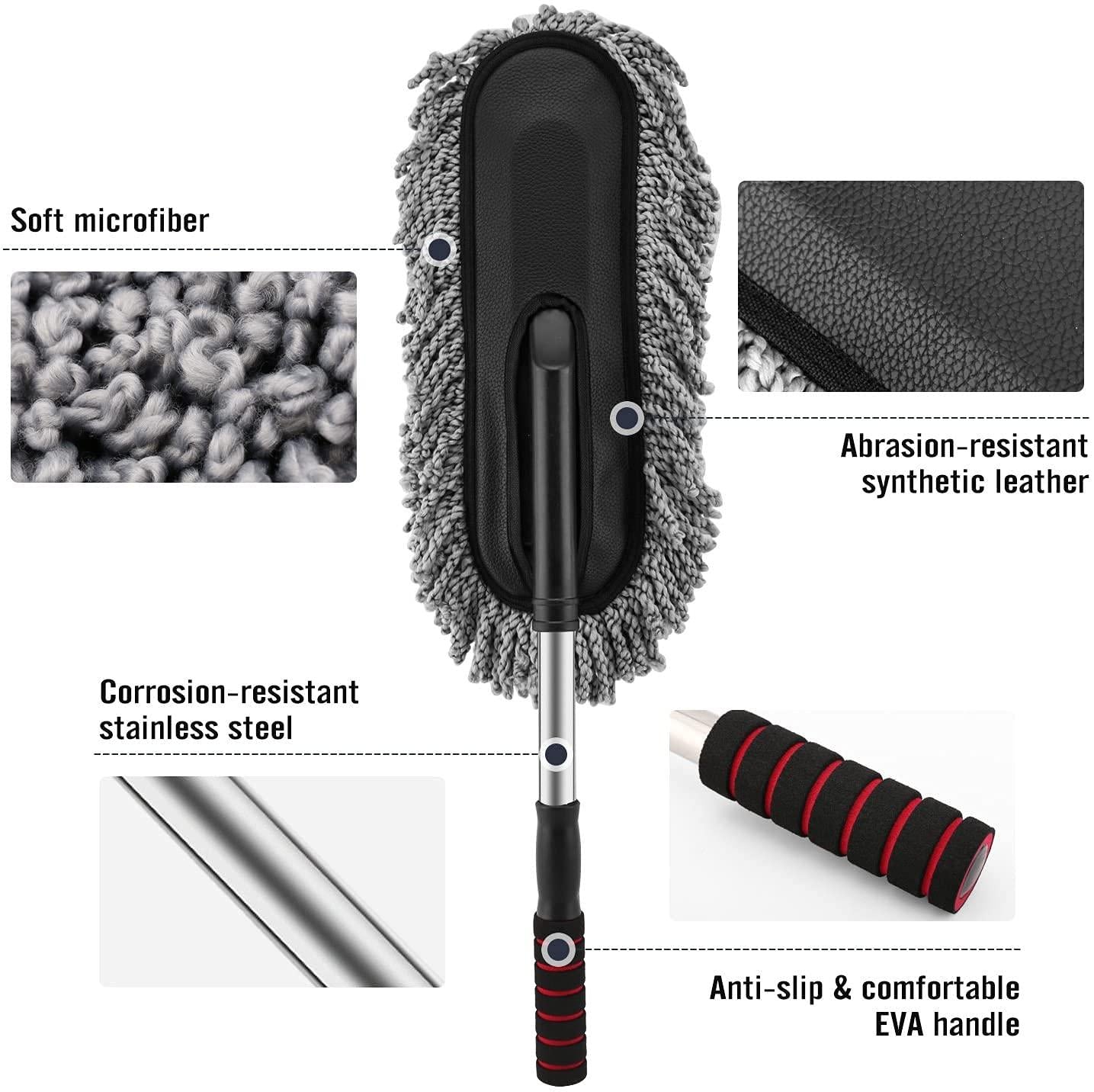 360-Degree Rotating Microfiber Car Duster with Retractable Handle