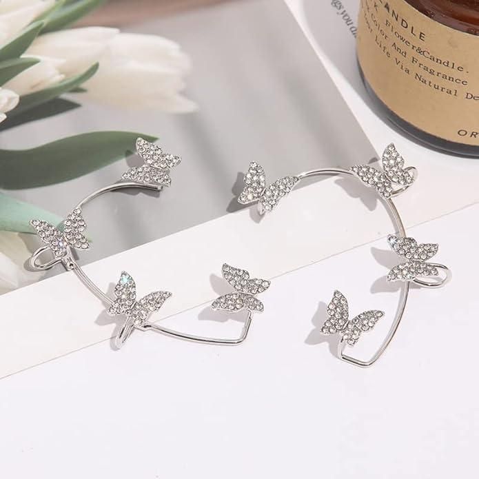 Elegant Silver-Plated Butterfly Ear Crawler Cuff Earrings for Women and Girls