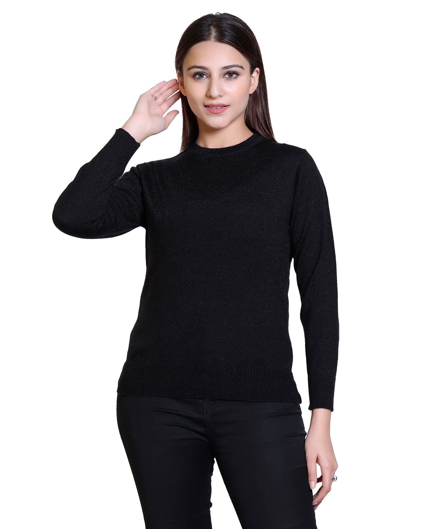 Women’s Classic Black Woolen Sweater with Full Sleeves