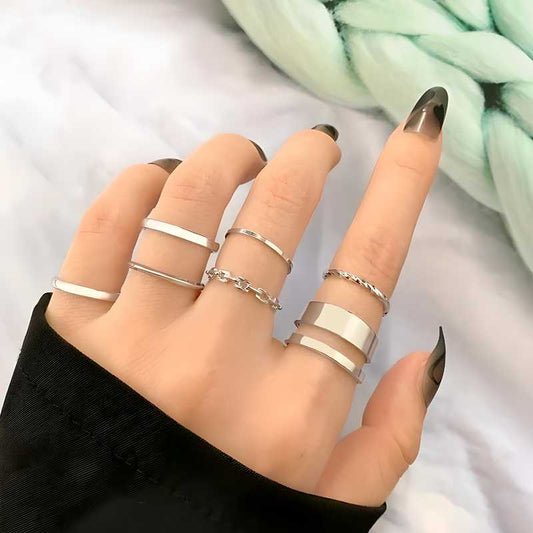 Silver Plated Stylish 7-Piece Ring Collection for Women