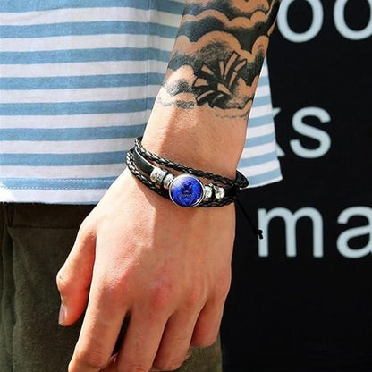 Zodiac Guardian Adjustable Black Leather Bracelet