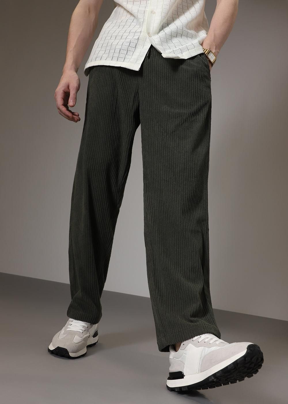 Men's Green Caudray Fabric Casual Trousers