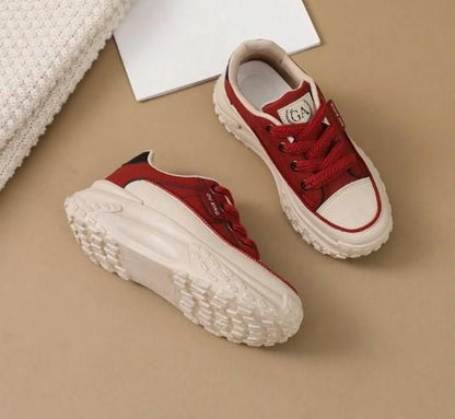 Ladies' Red Lace-Up Casual Sneakers