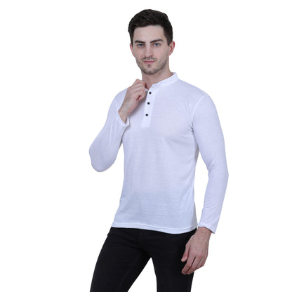 Men's Full Sleeves Solid White Cotton Blend T-Shirt