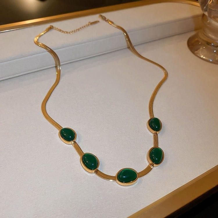 Elegant Green Crystal Pendant Jewelry Set with Bracelet