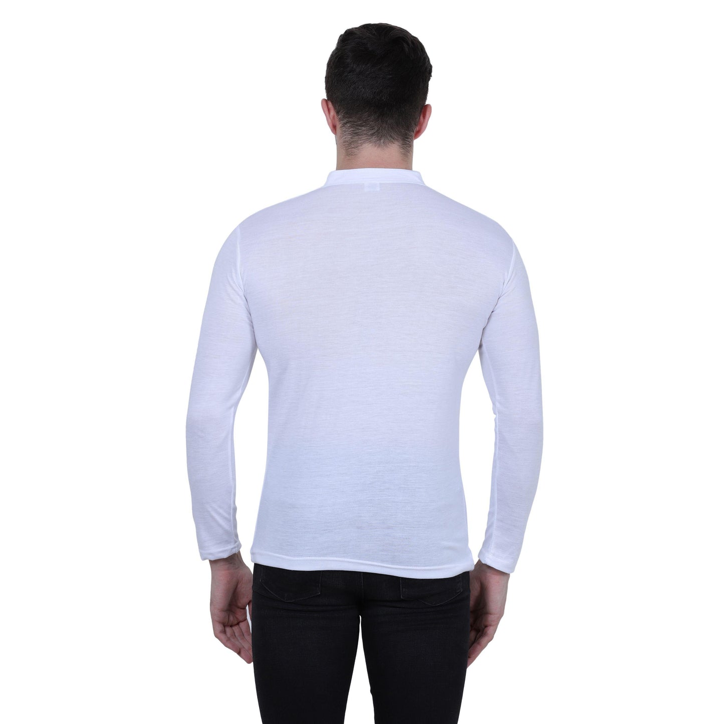 Men's Full Sleeves Solid White Cotton Blend T-Shirt