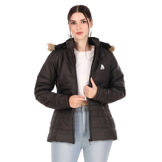 Women's Plush Puffer Jacket in Black