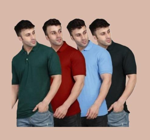 Men's Cotton Solid Polo Neck T-Shirt Set (Pack of 4)