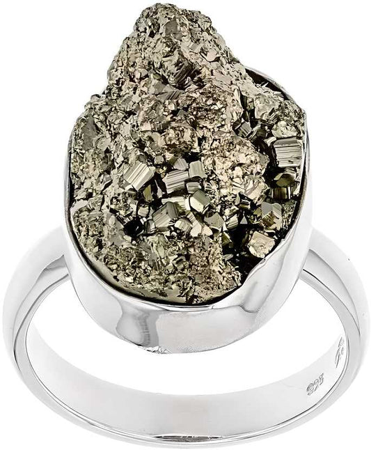 Adjustable Pyrite Ring With Lab Tested Certificate Stainless Steel Ring