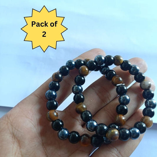 Tiger's Eye Matte Black Beaded Bracelet - Pack of 2