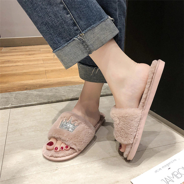 Cozy Faux Fur Pink Slippers for Women