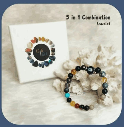 5 in 1 Combination Natural Stones Bracelet - Pack of 2