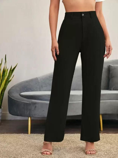 Chic Pista & Black Lycra Solid Trouser Set for Women