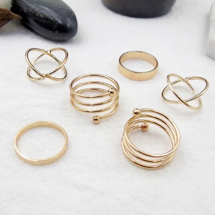 Chic Gold-Plated Knuckle Ring Collection for Women (6 Pieces)