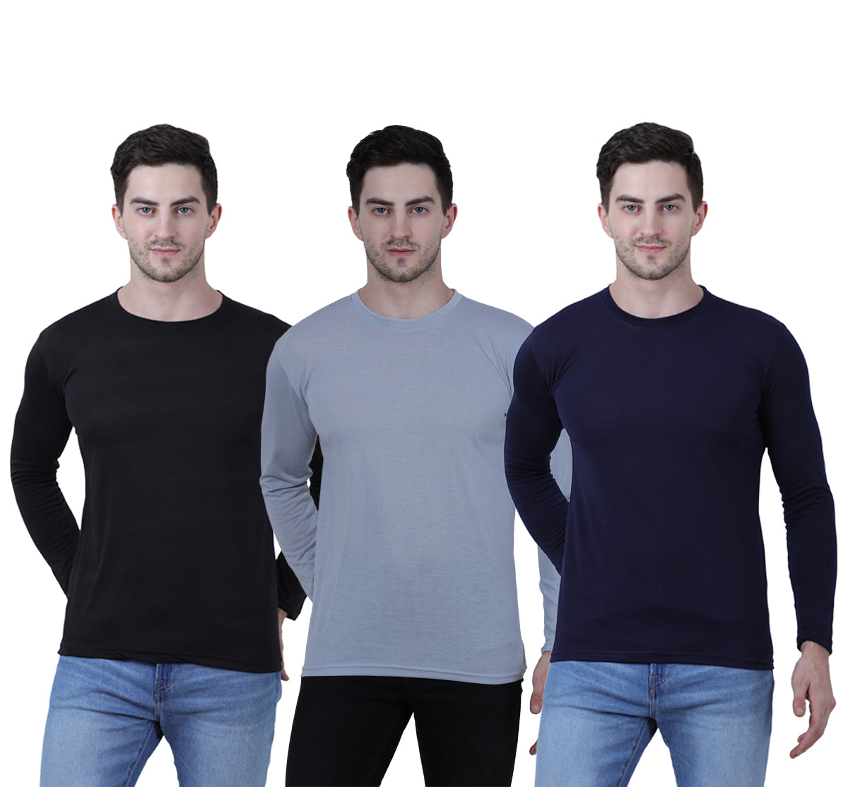 Men's Stylish Cotton Round Neck Full Sleeve T-Shirts (Set of 3)