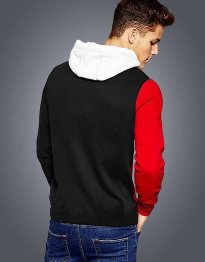 Men's Color Block Full Sleeve Hooded Cotton Blend T-Shirt