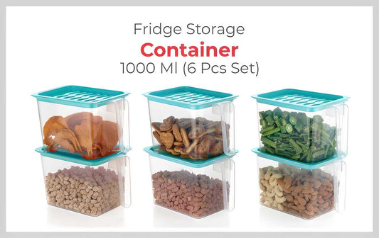 Blue Plastic Fridge Storage Jar Set - 1000 ml Containers with Handles (6 Pack)