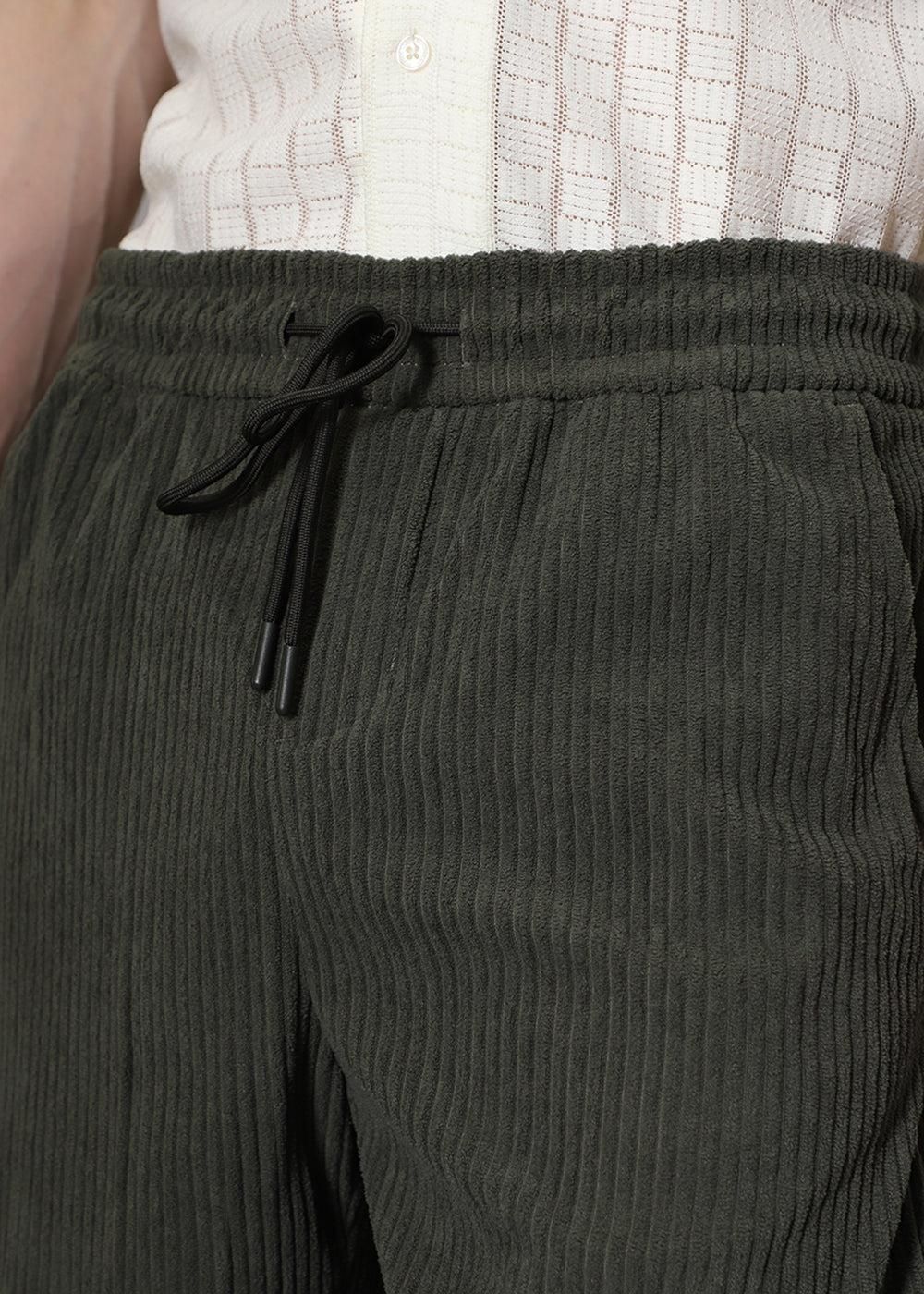 Men's Green Caudray Fabric Casual Trousers