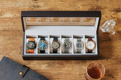 Elegant Wooden Watch Display Case with Glass Top